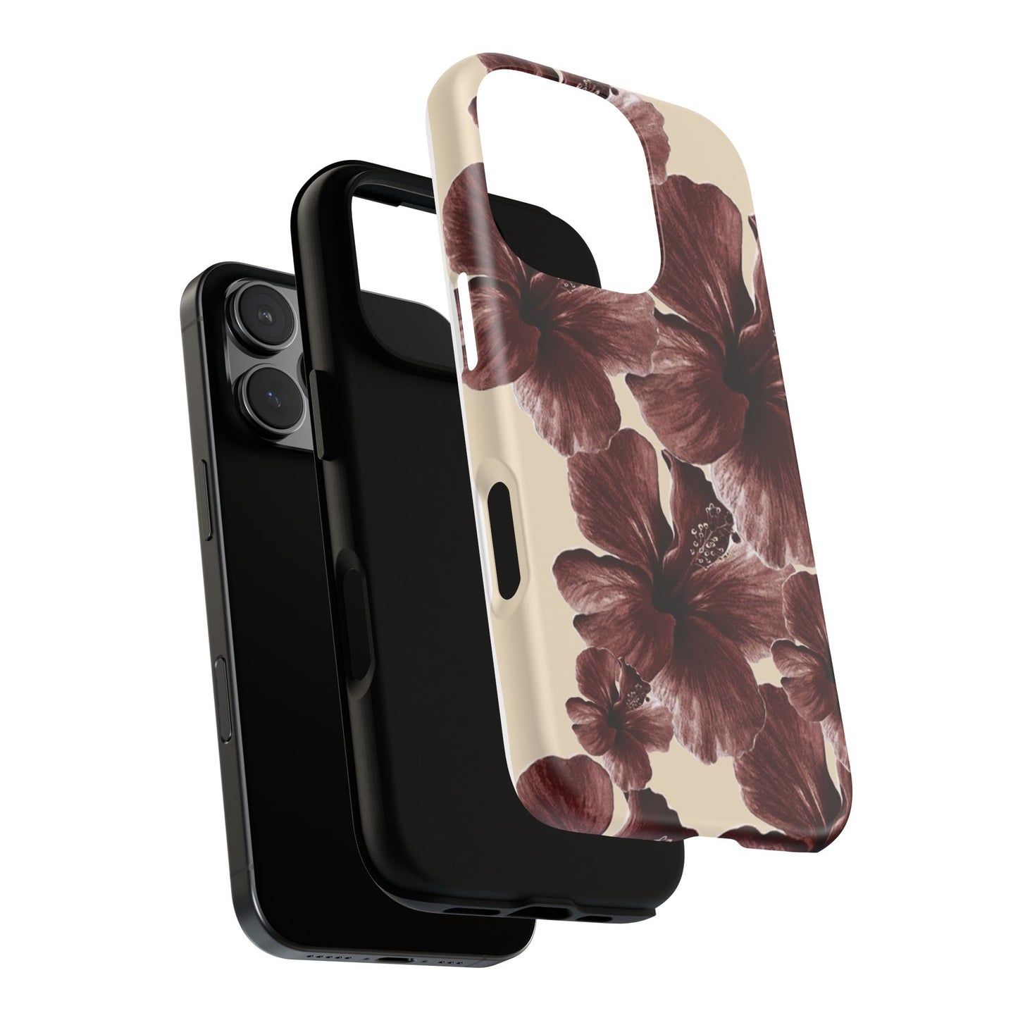 Hibiscus Floral Tough Phone Case — Maroon Vintage Flower Protective Cover