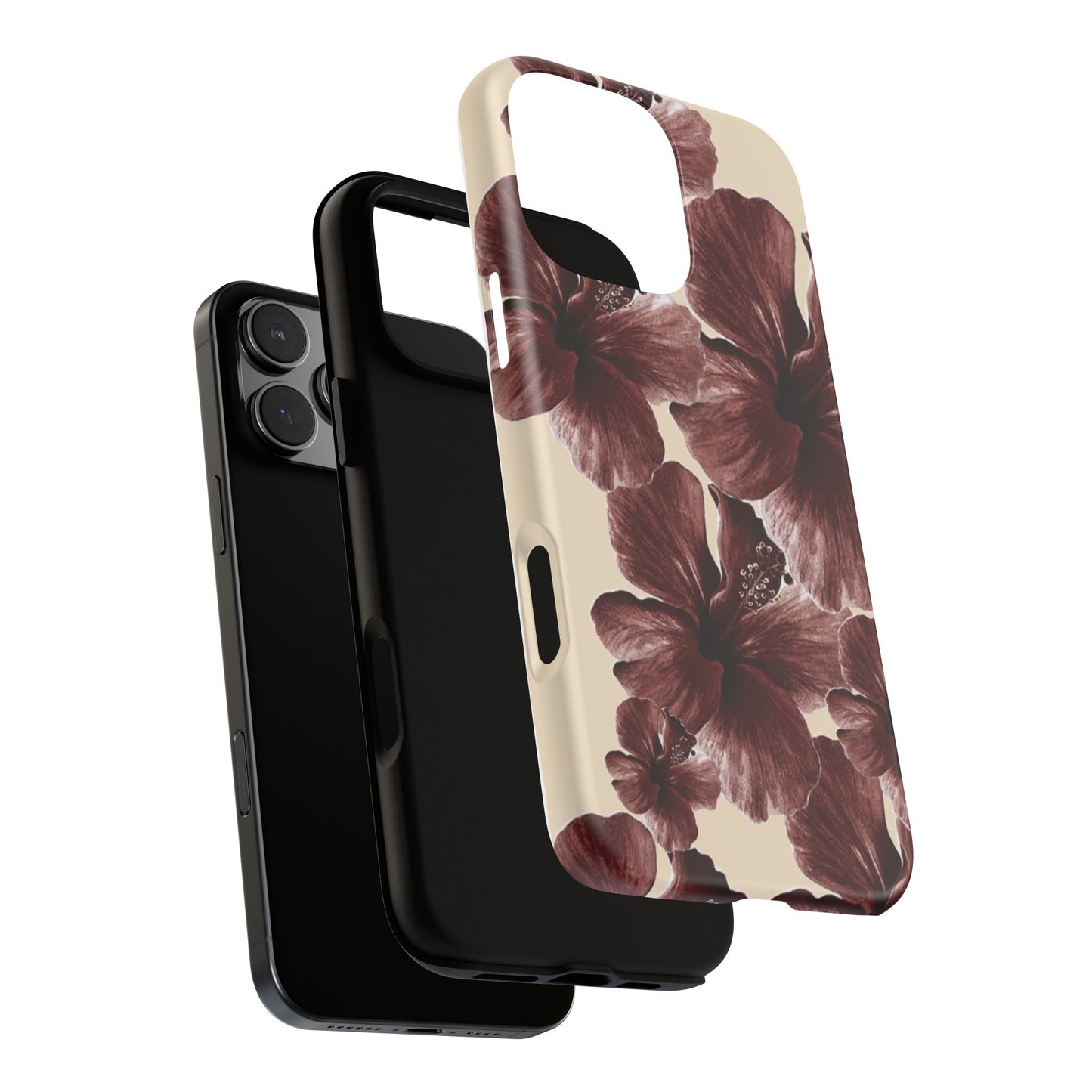 Hibiscus Floral Tough Phone Case — Maroon Vintage Flower Protective Cover