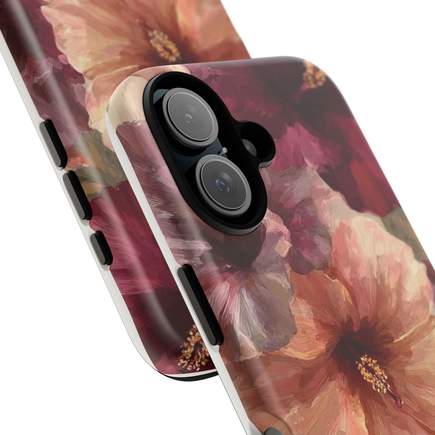 Floral Watercolor Phone Case — Burgundy & Peach Hibiscus Protective Cover