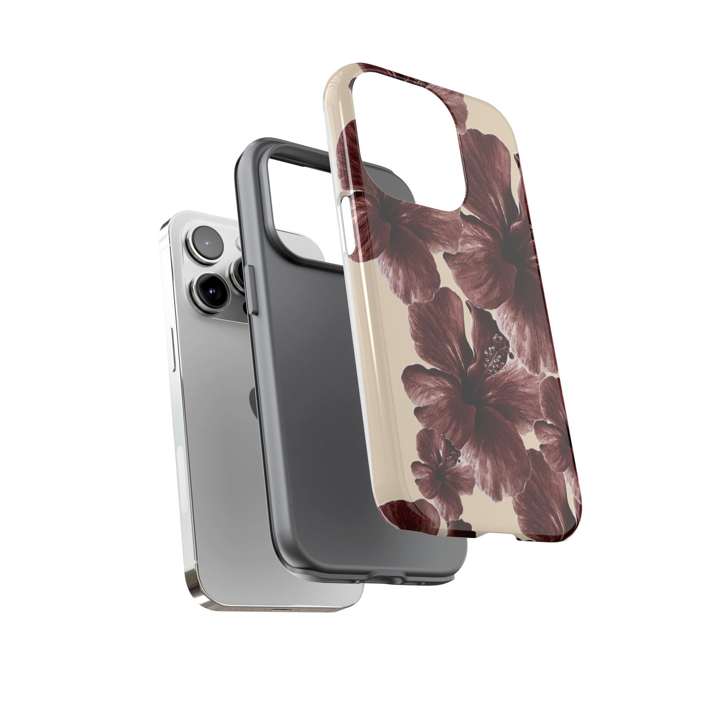 Hibiscus Floral Tough Phone Case — Maroon Vintage Flower Protective Cover