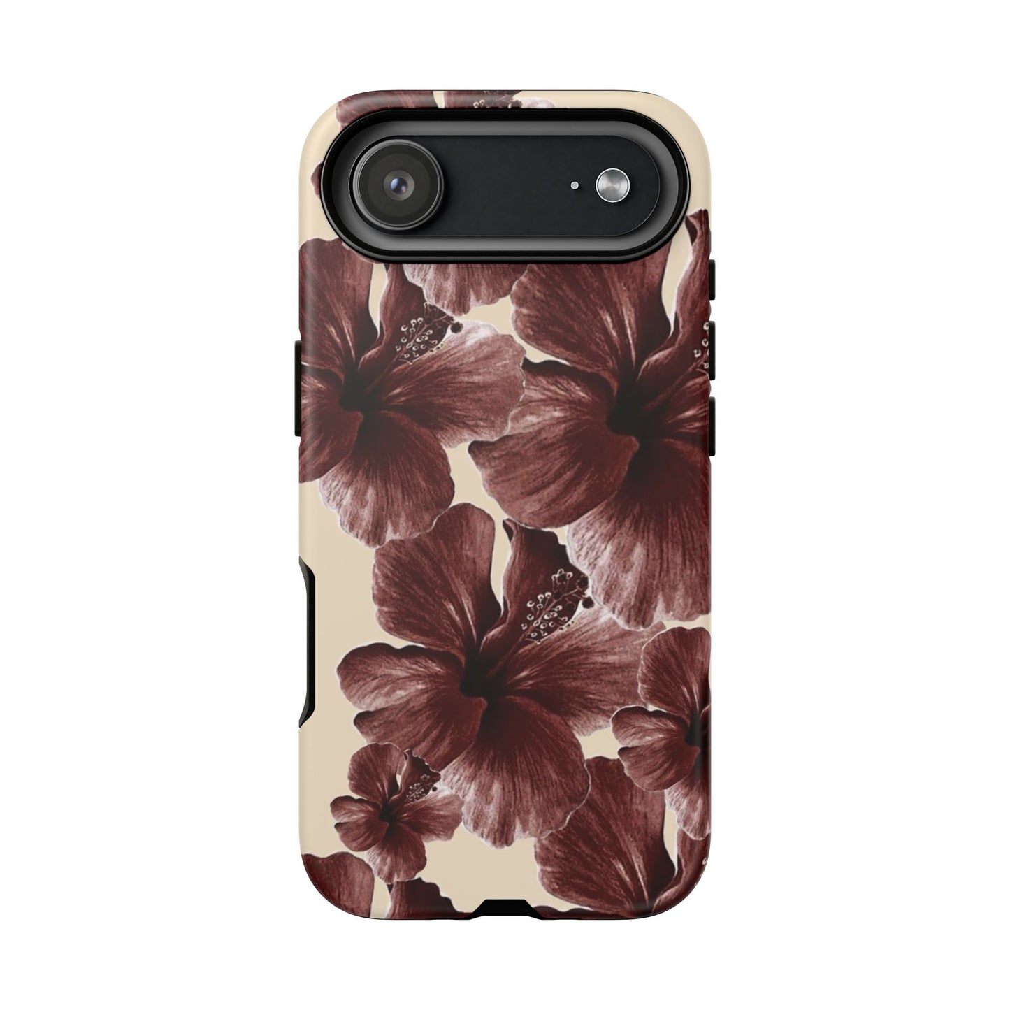 Hibiscus Floral Tough Phone Case — Maroon Vintage Flower Protective Cover