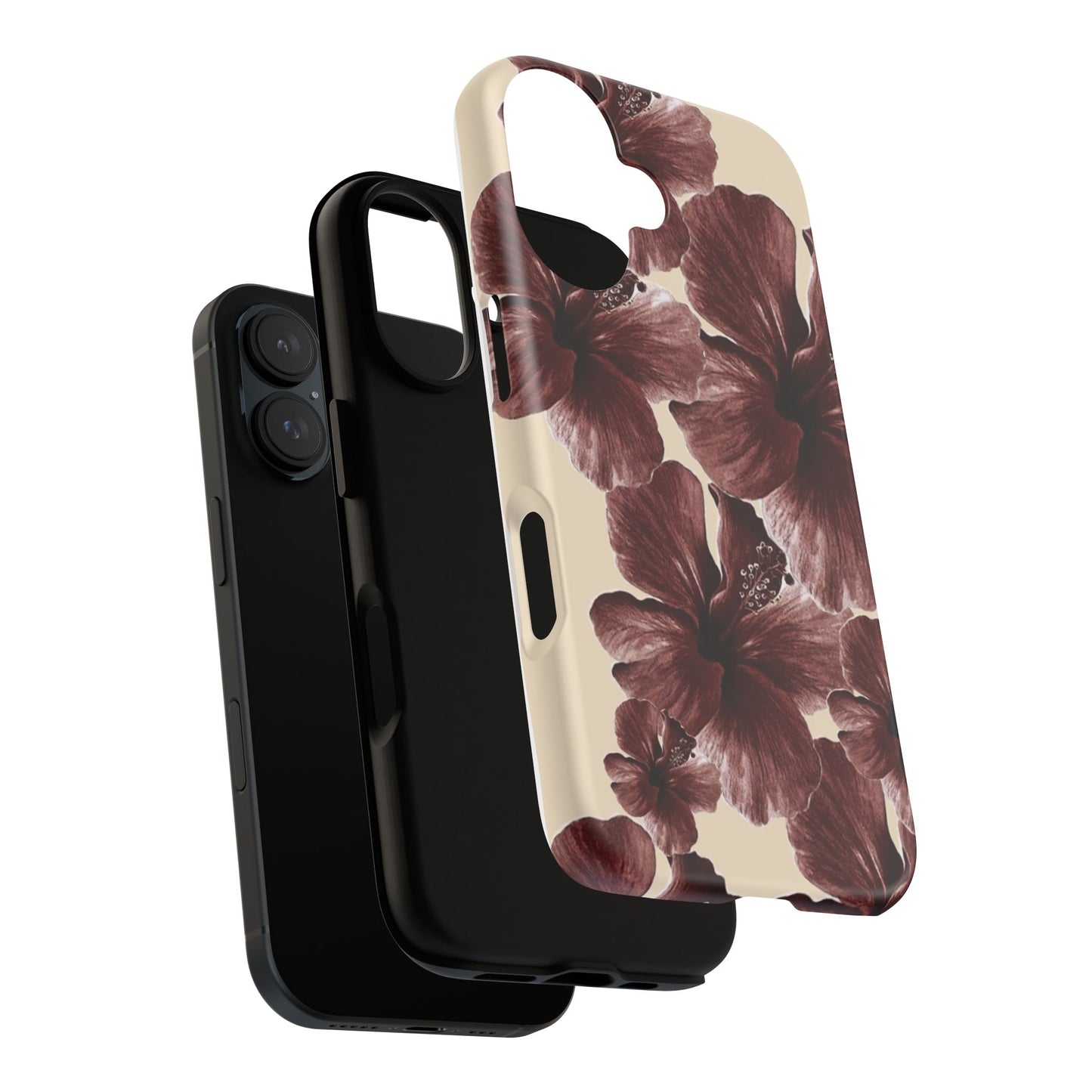 Hibiscus Floral Tough Phone Case — Maroon Vintage Flower Protective Cover