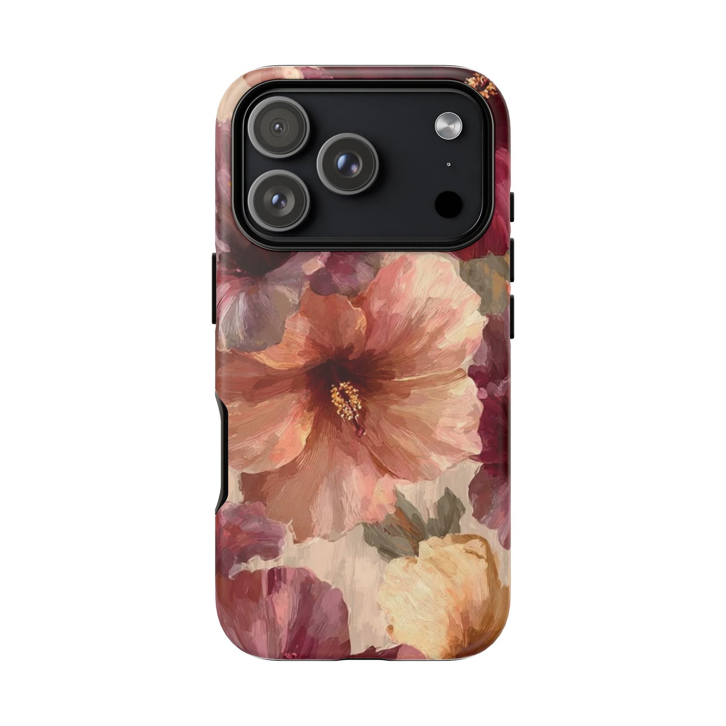 Floral Watercolor Phone Case — Burgundy & Peach Hibiscus Protective Cover