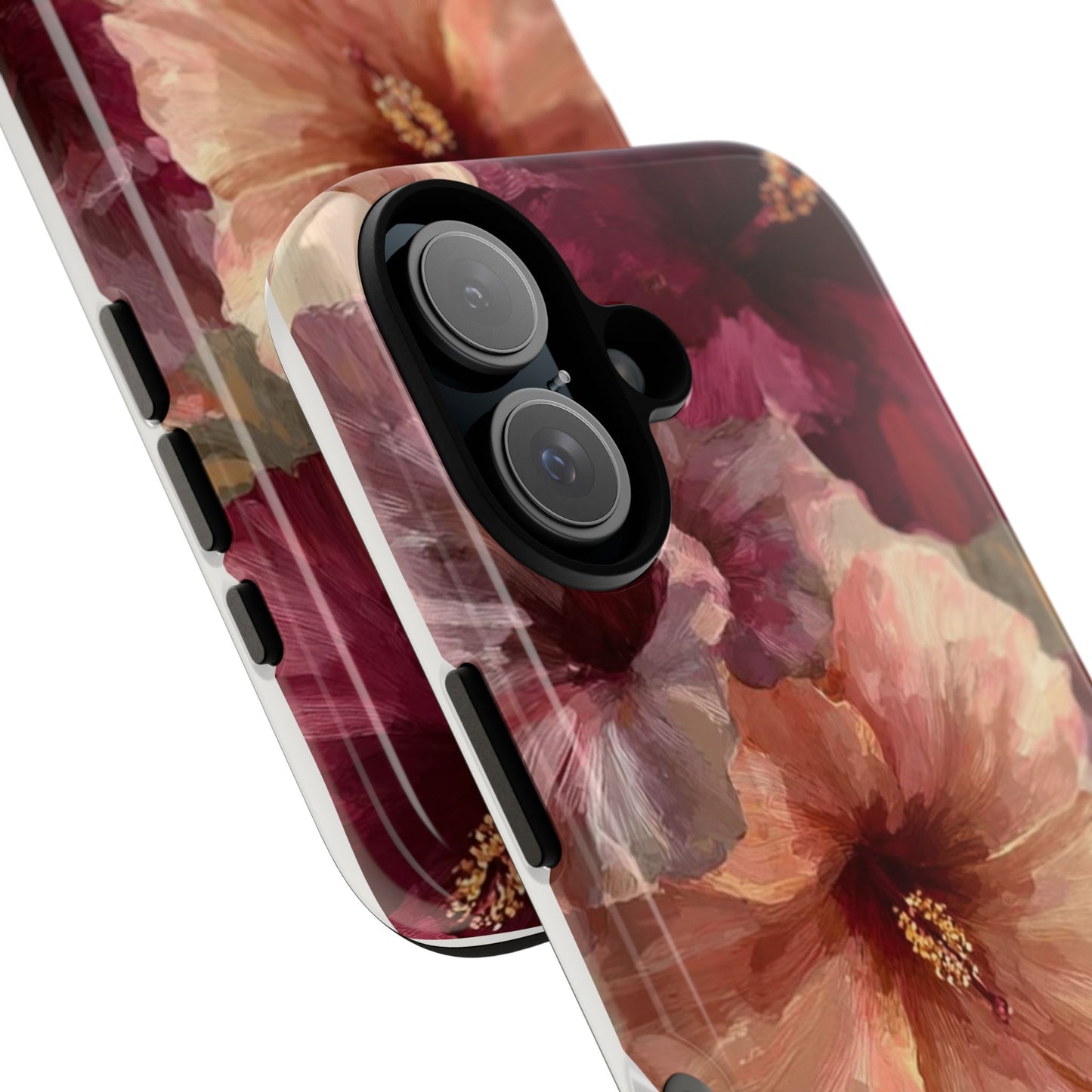 Floral Watercolor Phone Case — Burgundy & Peach Hibiscus Protective Cover