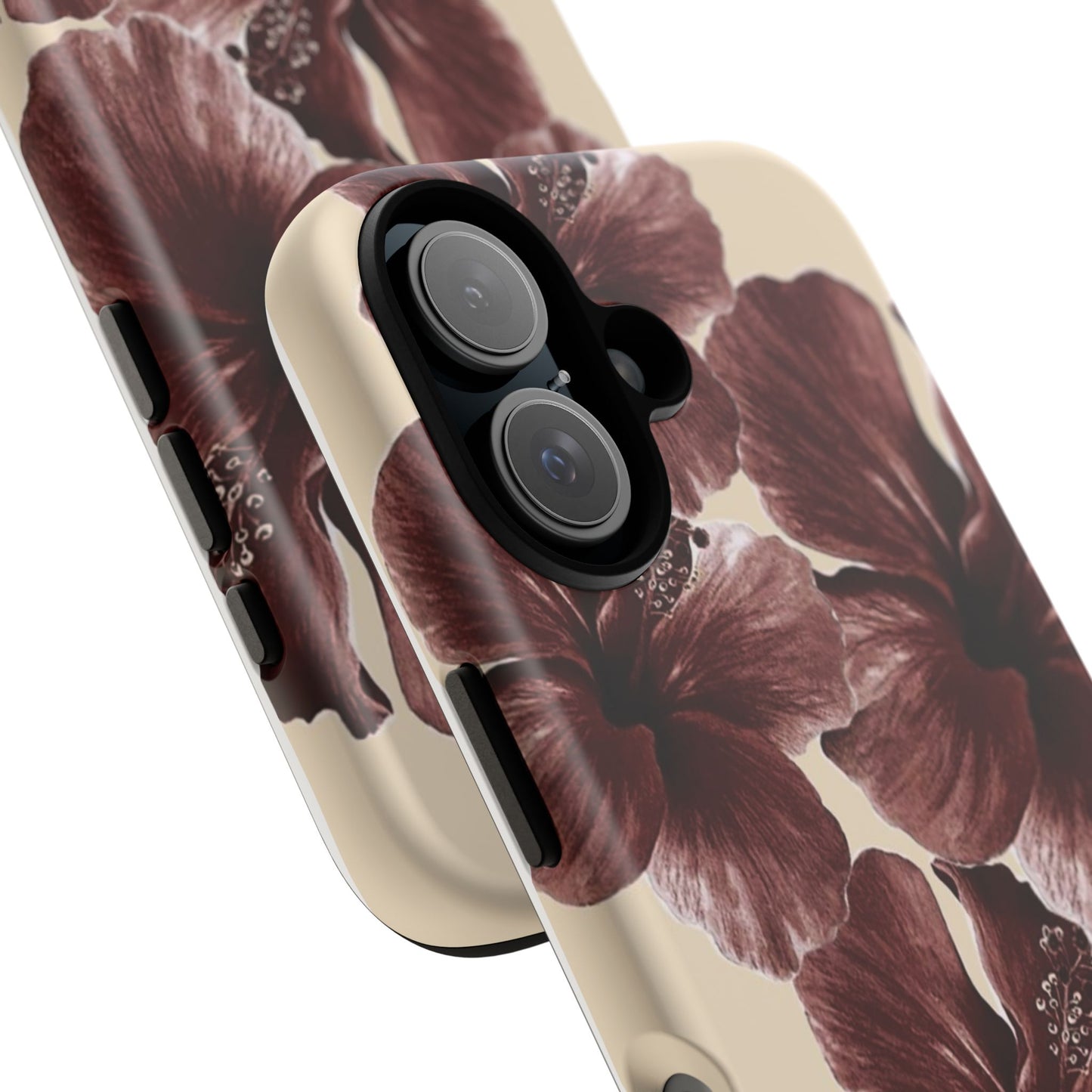 Hibiscus Floral Tough Phone Case — Maroon Vintage Flower Protective Cover