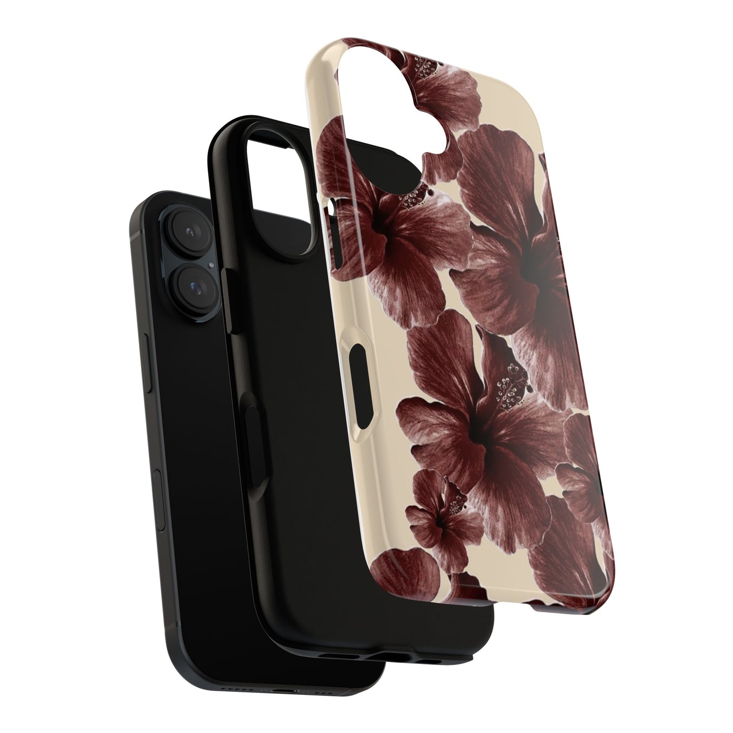 Hibiscus Floral Tough Phone Case — Maroon Vintage Flower Protective Cover