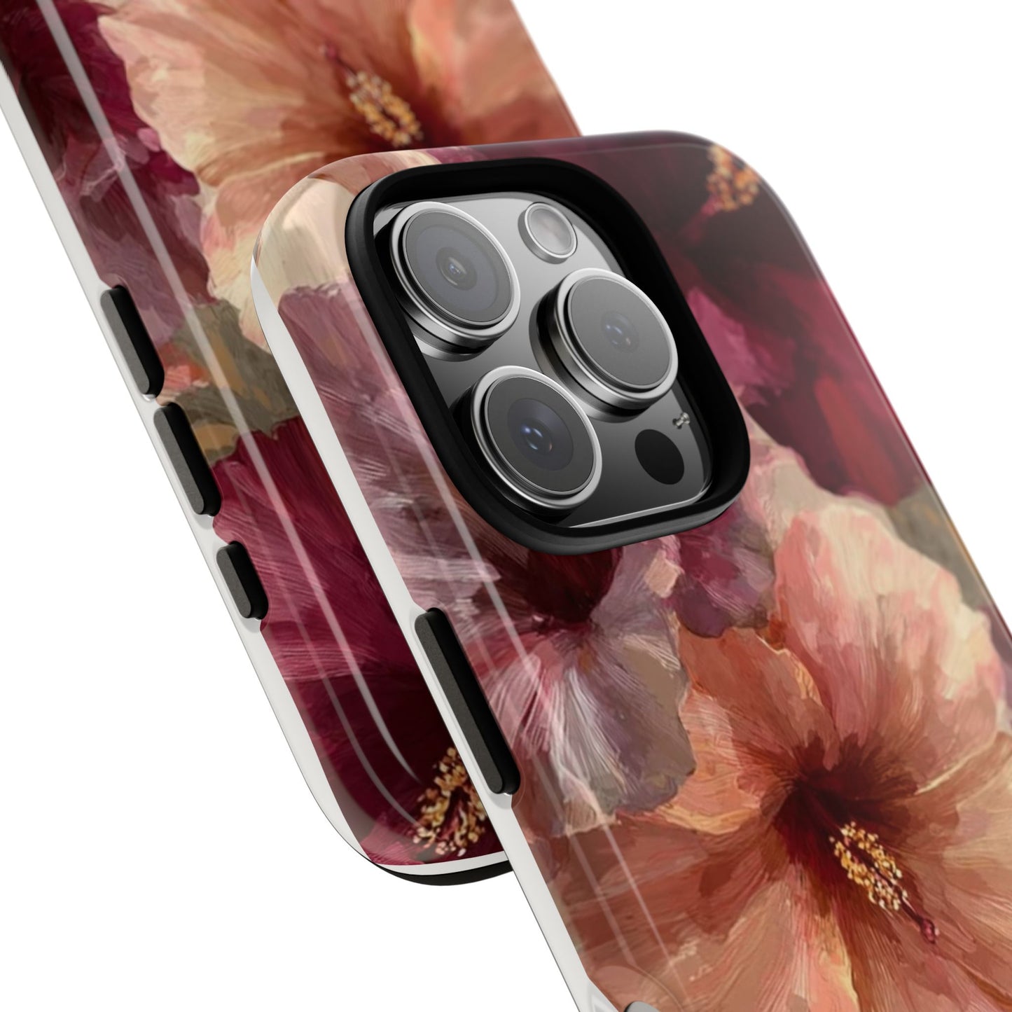 Floral Watercolor Phone Case — Burgundy & Peach Hibiscus Protective Cover