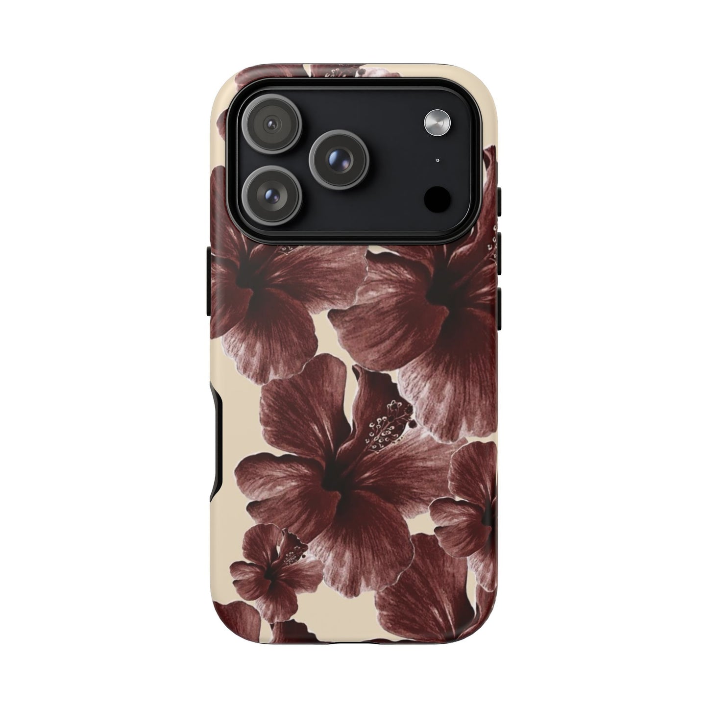 Hibiscus Floral Tough Phone Case — Maroon Vintage Flower Protective Cover