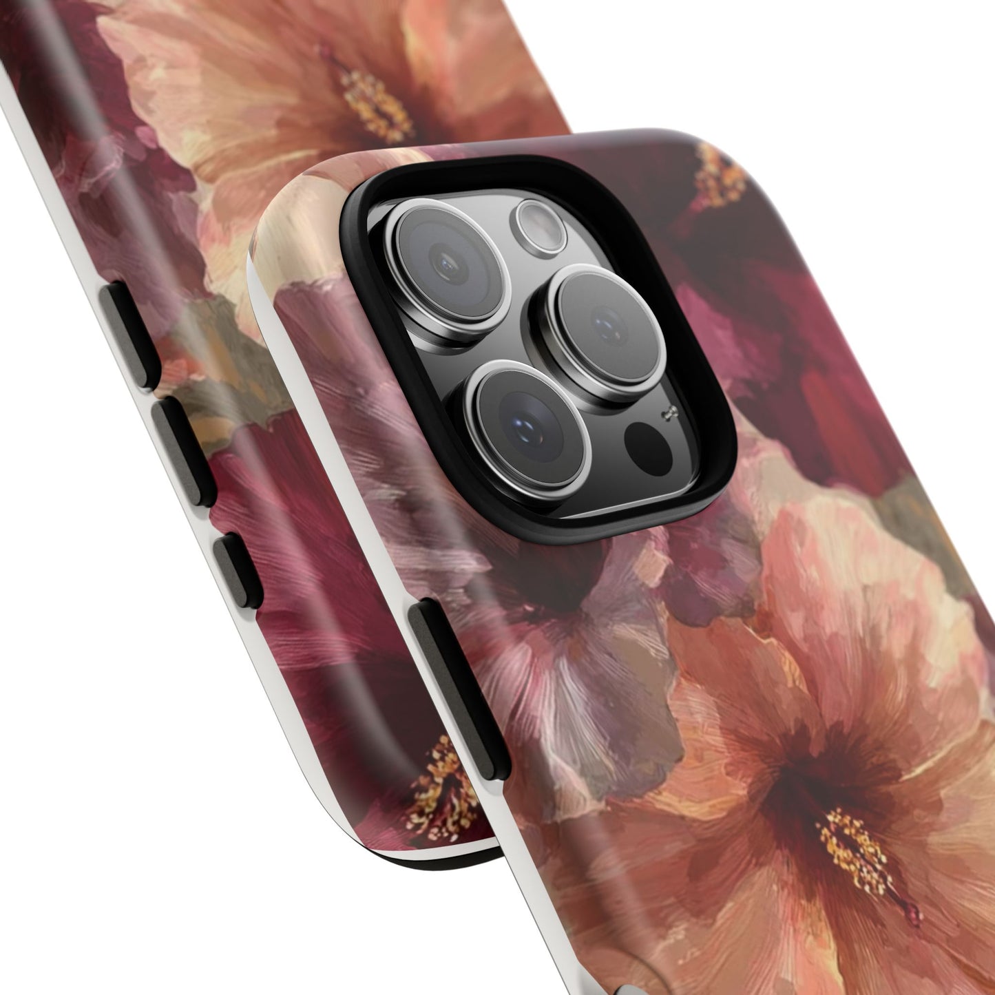 Floral Watercolor Phone Case — Burgundy & Peach Hibiscus Protective Cover