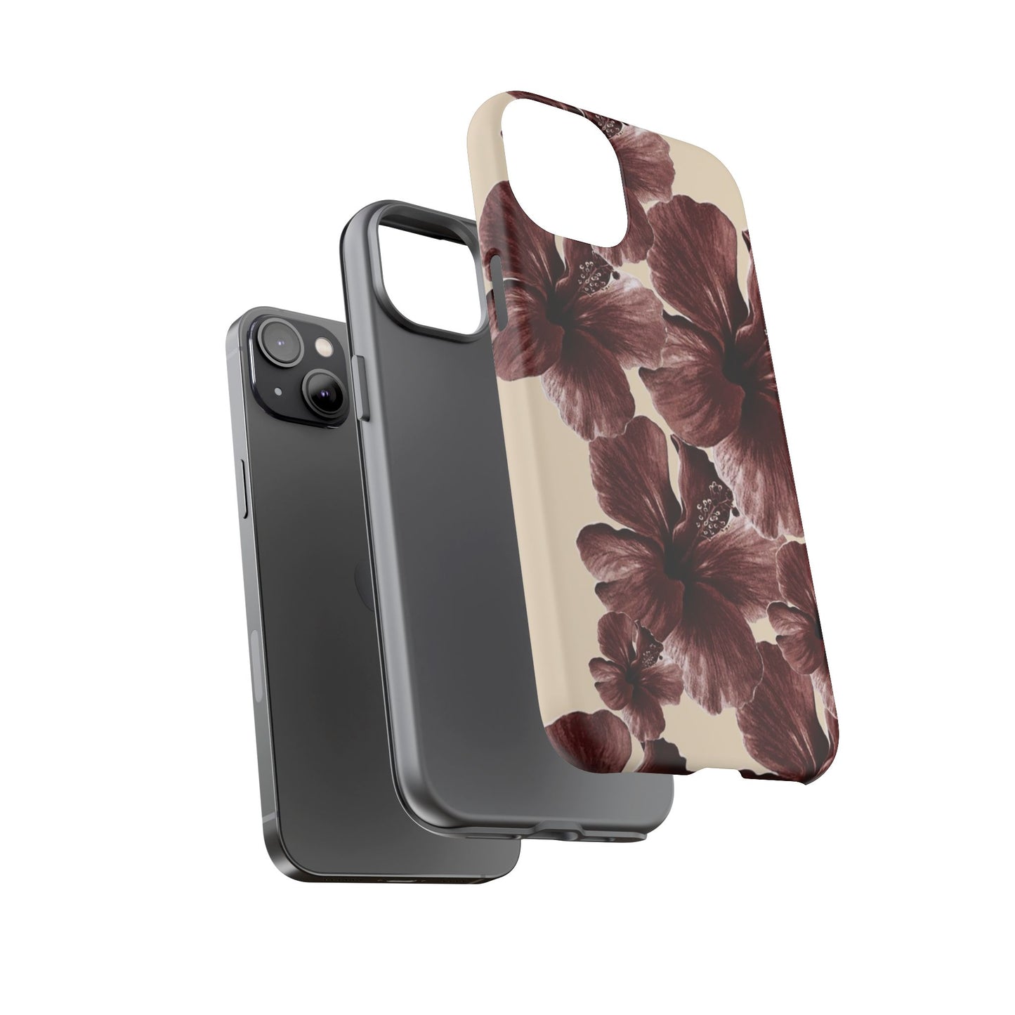 Hibiscus Floral Tough Phone Case — Maroon Vintage Flower Protective Cover