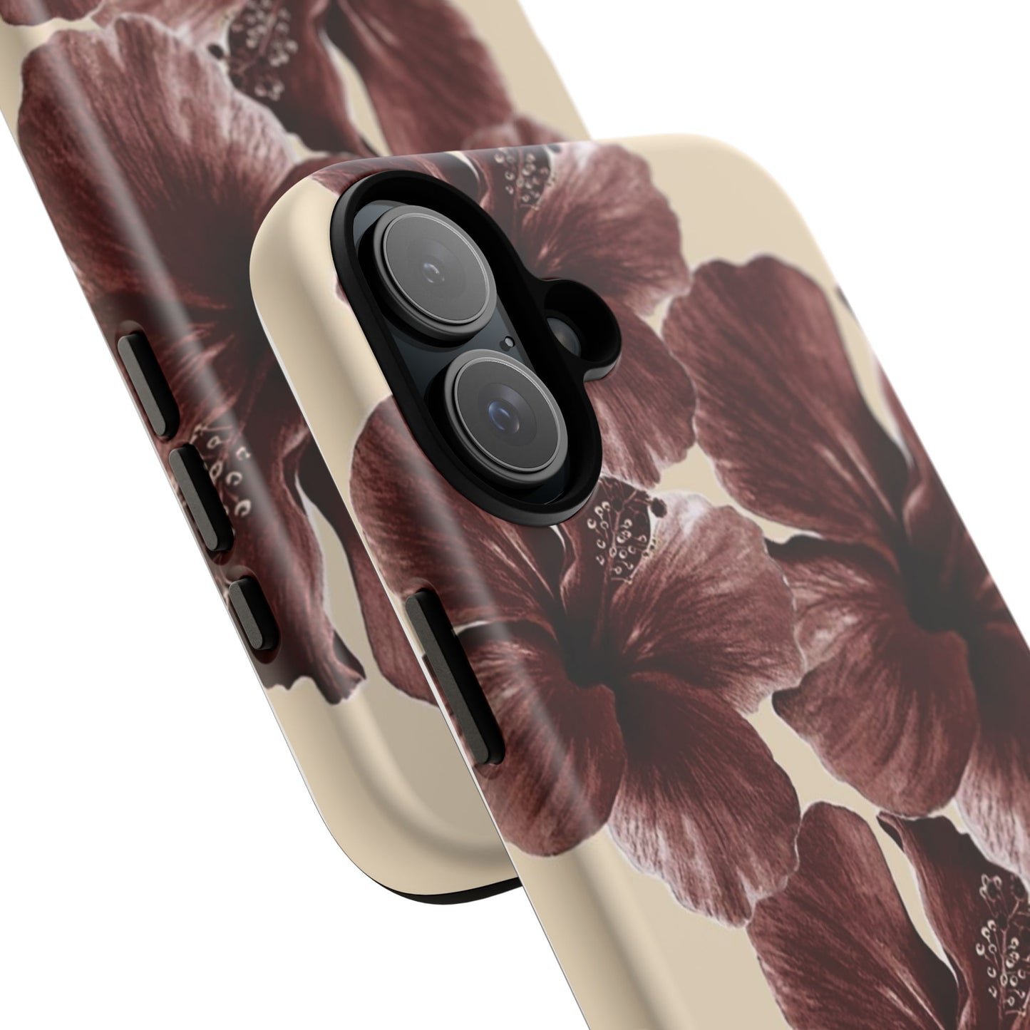 Hibiscus Floral Tough Phone Case — Maroon Vintage Flower Protective Cover